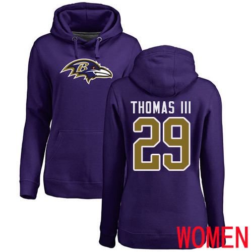 Baltimore Ravens Purple Women Earl Thomas III Name and Number Logo NFL Football 29 Pullover Hoodie Sweatshirt